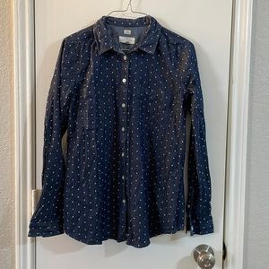 LOFT Chambray Heart Polka Dot Button Up Top | M EUC